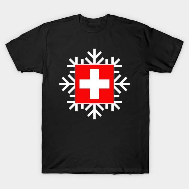 Swiss Flag Snowflake T-Shirt by AntiqueImages